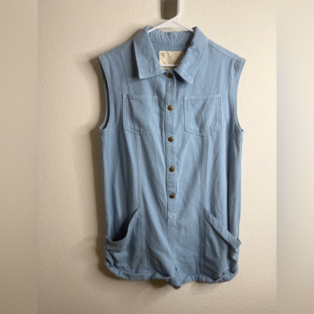 Anthropologie Pilcro Sleeveless Collared Romper Blue Sz Small - Picture 5 of 15
